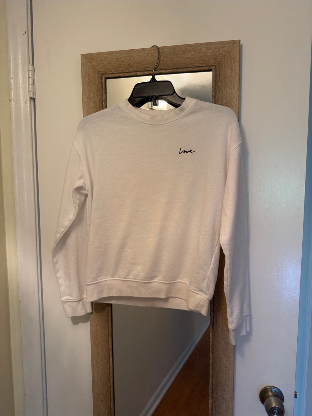 Divided White Crewneck Sweater with 'love' Script